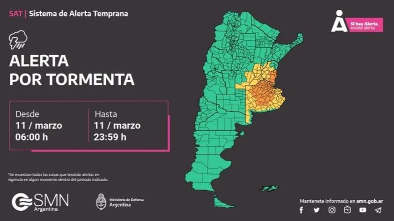 Advierten por fenómenos climáticos con capacidad de daño para hoy en el noroeste bonaerense