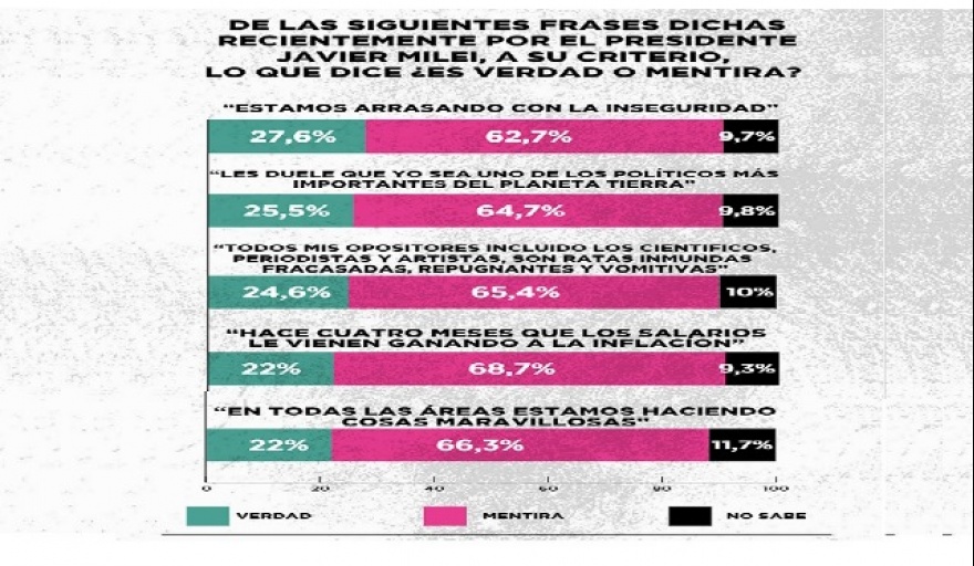 En promedio el 70 % de los argentinos cree que el presidente Milei miente