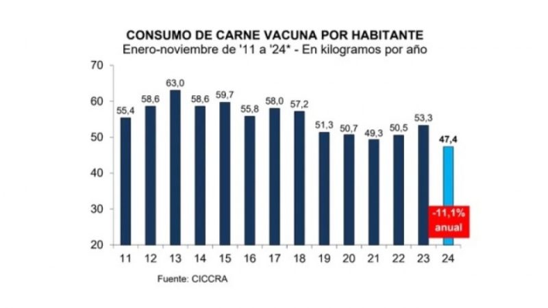 El consumo de carne vacuna cae a su nivel más bajo en 22 años