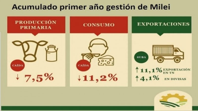 El sector lácteo vacuno en el primer año de gestión de Milei, cayó el 11,2%